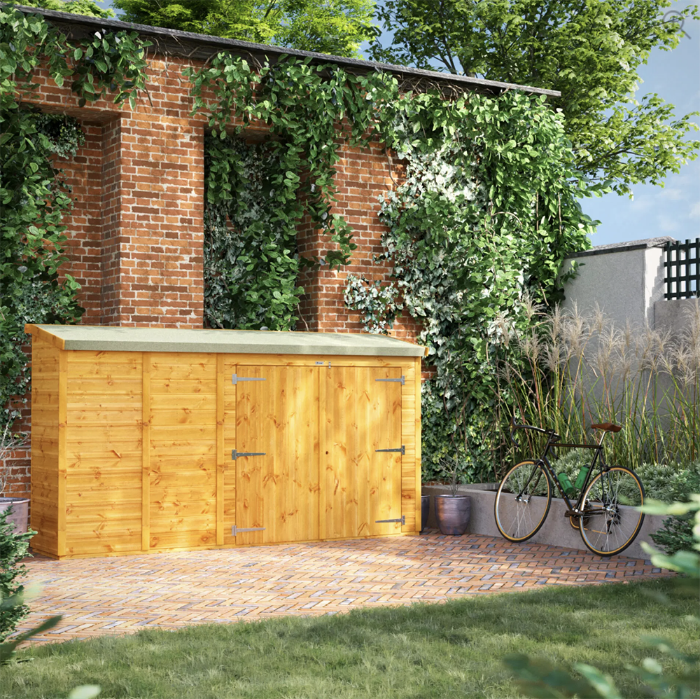 10x3 Power Wooden Bike Store - Pent Roof